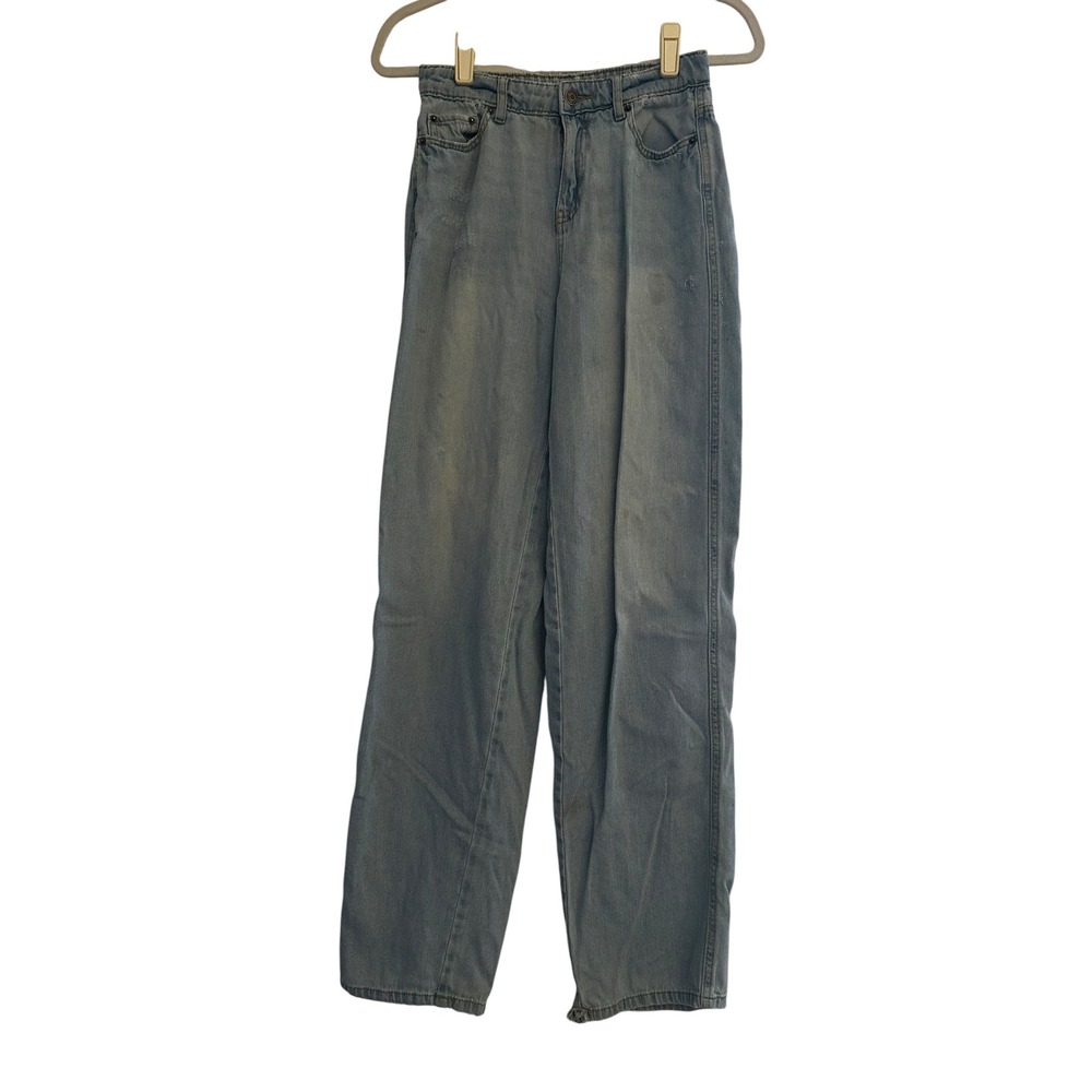 Future Collective Alani Noelle Lt Wash Barrel High Rise Jeans Sz 0 Grunge
